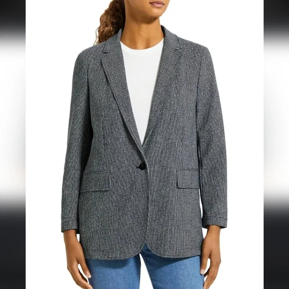 Theory Houndstooth Ponte Casual Blazer, Size 12, Black/White, EUC - Picture 2 of 16